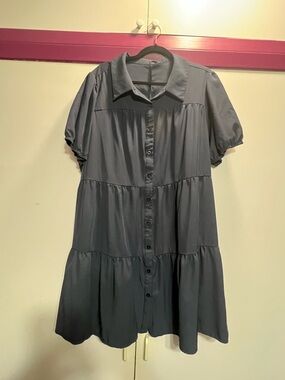 SHEIN Slate Blue Tiered Button-Front Mini Dress